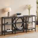 Long Console Table, 66.9 inch Wood Narrow Sofa Tables 3 Tier Couch Table Behind Sofa Industrial Grey Hallway Table Long Entryway Tables for Living Room, Foyer (Grey Oak+Black)