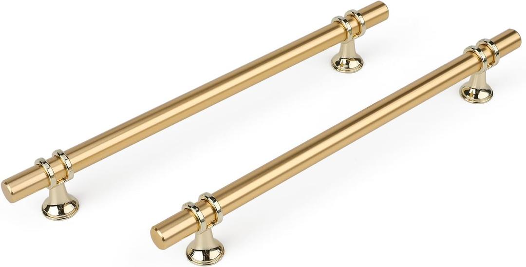 Haliwu 10 Pack Gold Cabinet Handles, Brushed Brass Cabinet Pulls Kitchen Handles Barrel Champagne Gold Pull Kitchen Hardware, 8 inch Hole to Hole Center