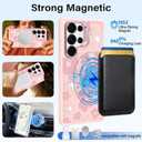 casesszoone for Samsung Galaxy S25 Ultra Flower Case with Kickstand, Compatible with MagSafe, Built-in Camera Ring Stand, Magnetic Translucent Matte Frosted Slim Cover for Girls Women, Pink Floral