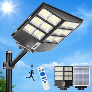 Ofuray Of-800W Solar Street Lights Outdoor, 80000LM Solar Security Flood Lights Parking Lot Lights Dusk to Dawn, 6500k Waterproof Led with Remote Control Motion for Street, Court, Barn