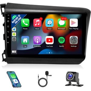 Leadfan Car Radio Stereo for Honda Civic 2012 Compatible with Wireless Apple Carplay Android Auto, 9 Inch Touchscreen GPS Navigation WiFi Bluetooth Backup Camera MirrorLink Mic 2+32G