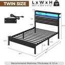Seventable Bed Frame Twin Size with Charging Station, LED Bed with Upholstered Storage Headboard, Metal Platform Bed with Under Bed Storage, No Box Spring Needed, Noise Free, Easy Assembly, Grey