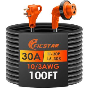30 Amp RV Extension Cord,100 ft,Heavy Duty Generator Extension Cord with LED Power Indicator,30 AMP Female 90 Twist Lock Adapter with Reverse Polarity Lamp,NEMA TT-30P to L5-30R,120V/125V