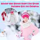 Cutecrop 3 Pcs Kids' Winter Hat Earmuffs and Kids Gloves Set, Winter Soft Plush Beanie Gloves Ear Warmer for Age 4-7