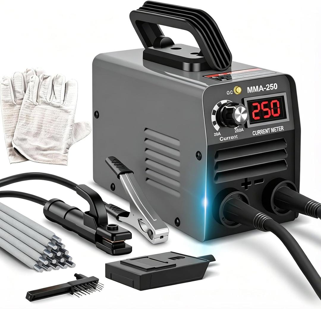Super Mini Stick Welder Machine,110V 250A ARC Portable MMA Welding Machine for Beginners,Welding Machine with 10pcs Welding Rod Tools,IGBT Inverter Welder,Hot Start Arc Force Anti-stick (Gray)