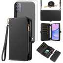 Asuwish Phone Case for Samsung Galaxy A15 5G/4G Zipper Wallet Detachable Cell Cover with Tempered Glass Screen Protector Crossbody Lanyard Strap Flip Card Holder Slot A 15 G5 15A Women Girls Black