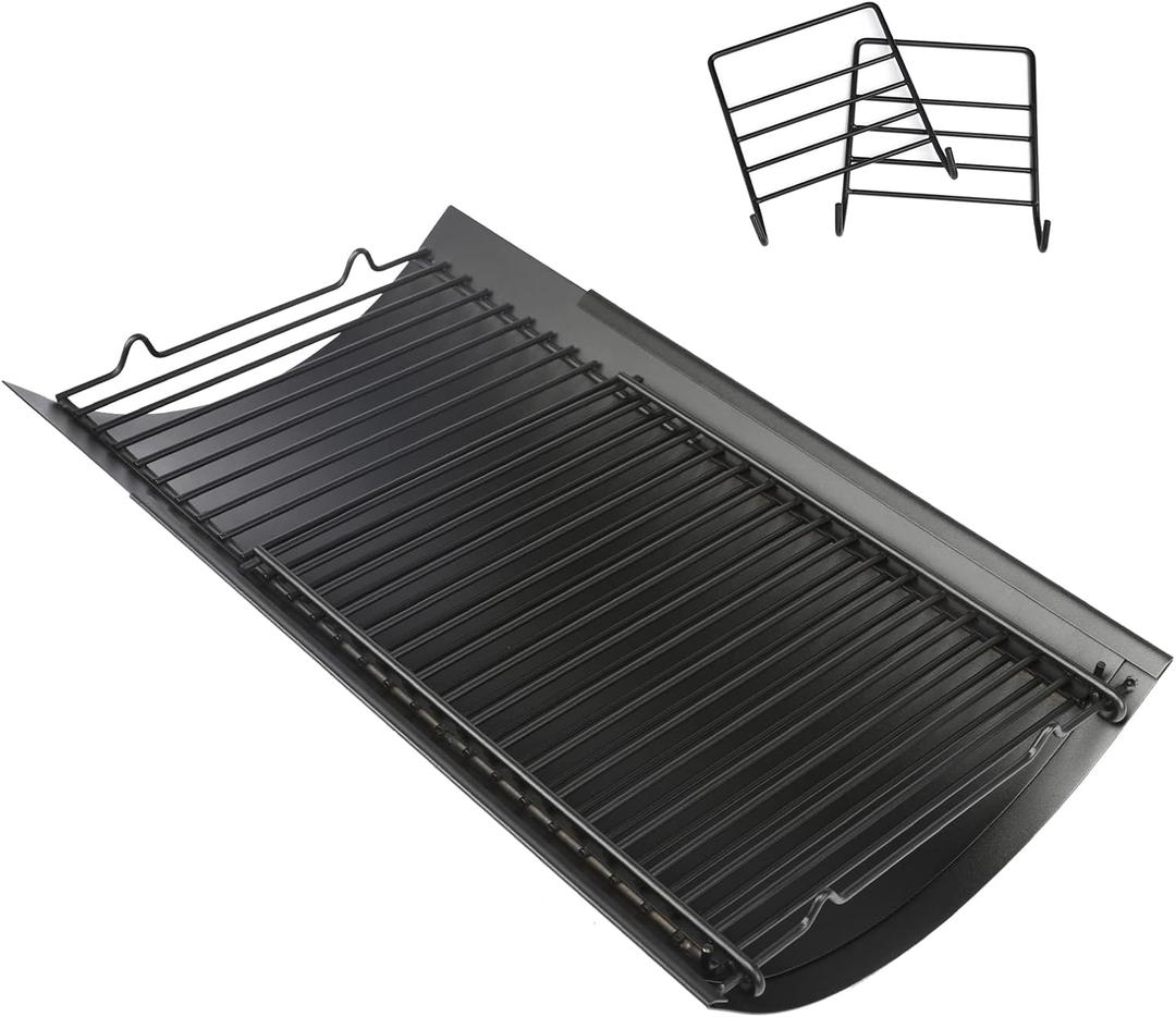 Hisencn 23"- 35" Adjustable Ash Pan/Drip Pan for Chargriller 5050 5072 5650 2121 2123 2222 2823 2828 3070 200157 Charcoal Grills, River Charcoal Grill, Charbroil 17302056, with 2 Pack Hangers