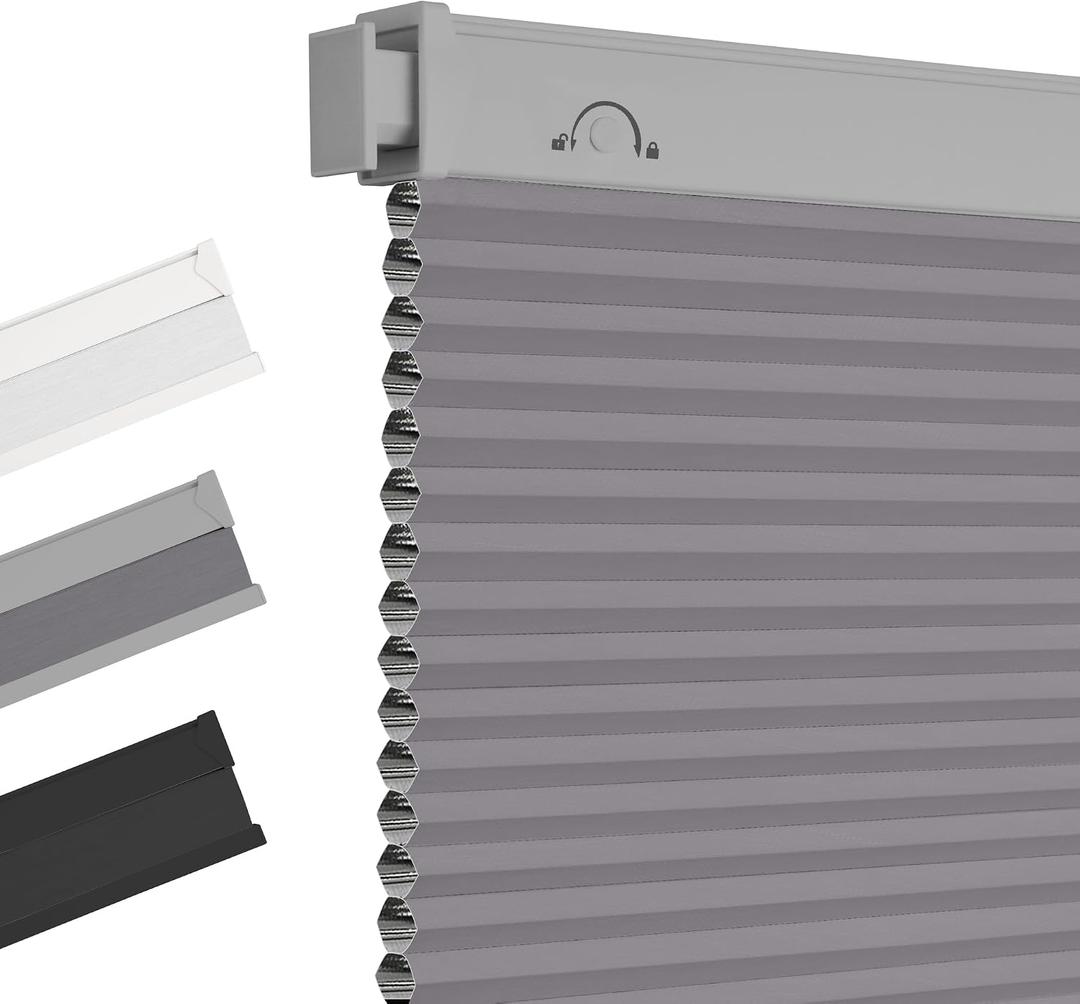 Allesin Zen No Drill Blinds for Windows Blackout Cordless Cellular Shades Honeycomb Blinds Pull Down, Free Stop Easy Install for Home and Office, Blackout, Light Gray, 34.5" W x 64" H