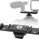 Chromlives Hot Shoe Mount Bracket Dual Hot Shoe Extension Bar Aluminum Mounting Plate Adapter Double Extension Shoe for LED Video Light Screens