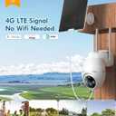 4G LTE Cellular Solar Security Camera Wireless Outdoor, 2K No WiFi Solar Powered Camera Built-in SIM Card, 2-Way Talk Cameras for Home Security with Night Vision, PIR Motion Detection, Spotlights