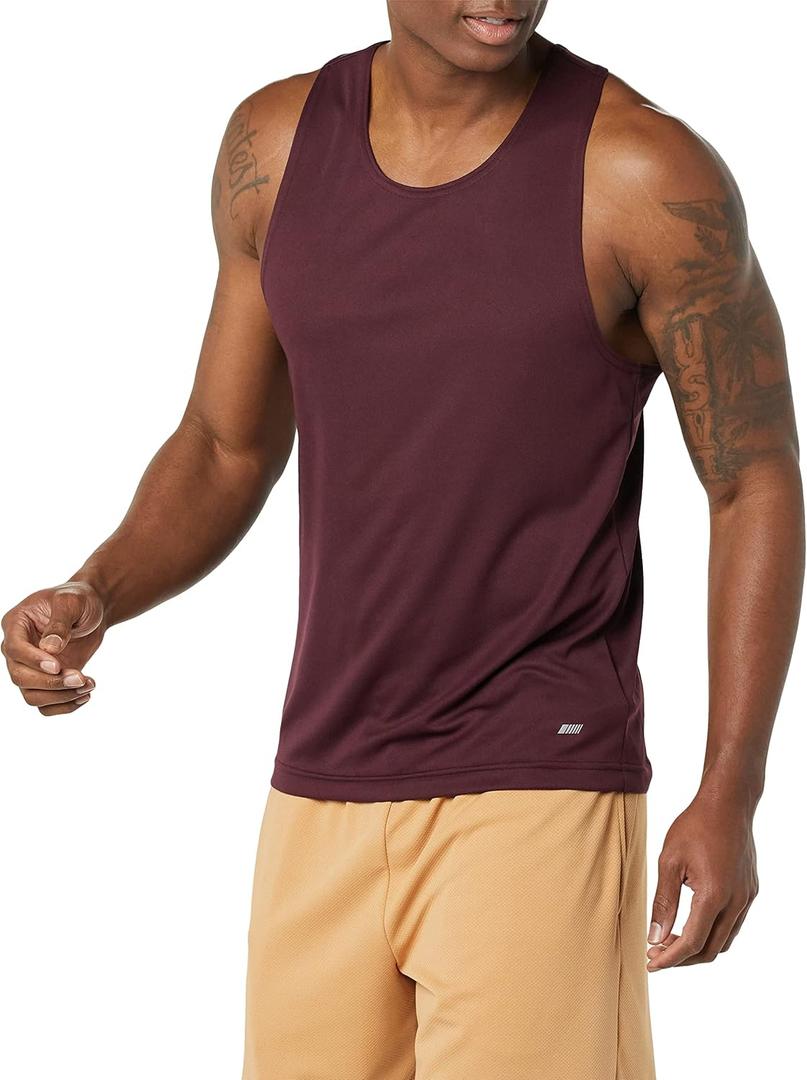 Amazon Essentials Men's Athletic Base Layer Workout Sports Tank Tops (Large, Burgundy)