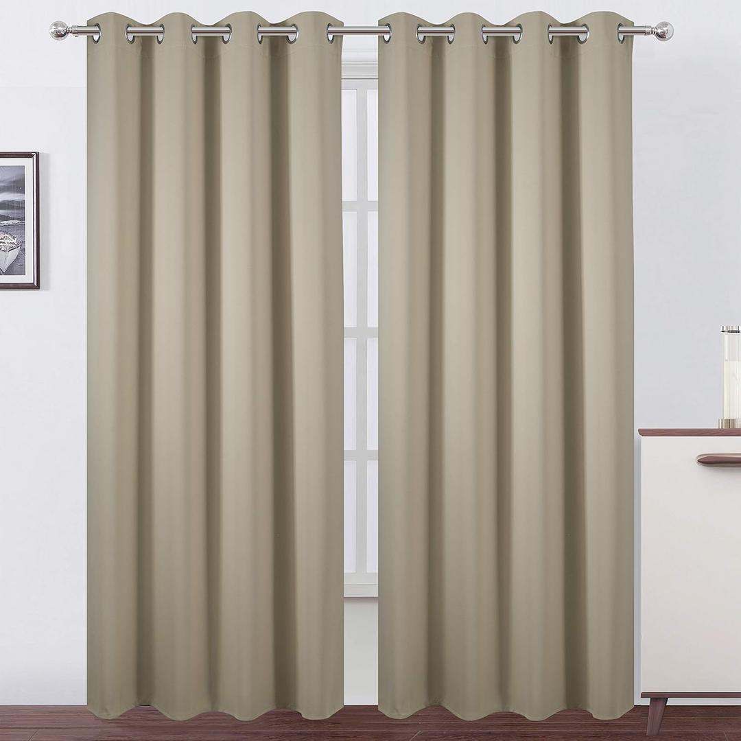 LEMOMO Blackout Curtains 66 x 84 inch/Beige Curtains Set of 2 Panels/Thermal Insulated Room Darkening Bedroom Curtains