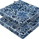 LVTXIII Outdoor Chair Cushions 20x20x3 Inch, Square Water-Repellent Patio Seat Cushions with Ties & Hidden Zipper, 2 Pack Thick Foam Chair Pads for Garden Furniture, Flower Navy