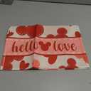 Valentines Table Runner, Hello Love Red Hearts Kitchen Dining Table Decoration, Anniversary Wedding Burlap Indoor Outdoor Home Decor Party Supply 13 x 36 Inches