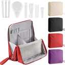 Standing Makeup Bag Organizer with 6 Brush Guards, Large Portable Makeup Organizer Bag for Travel, Stand Up Cosmetic Case with Brush Protectors (Burgundy)