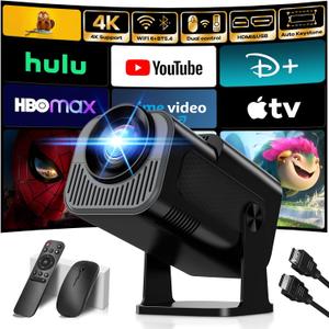 Projector 1080P Full HD,4K Mini Projector 270°Rotation,Portable Projector with Wifi6 and Bluetooth 5.2,Outdoor Projector Featuring Auto Keystone Correction for Home Theaters(Black)