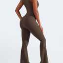 YEOREO Women Flare Jumpsuits Gym Sleeveless Square Neck Full Length One Piece Yoga Jumpsuit Coffee L (S)