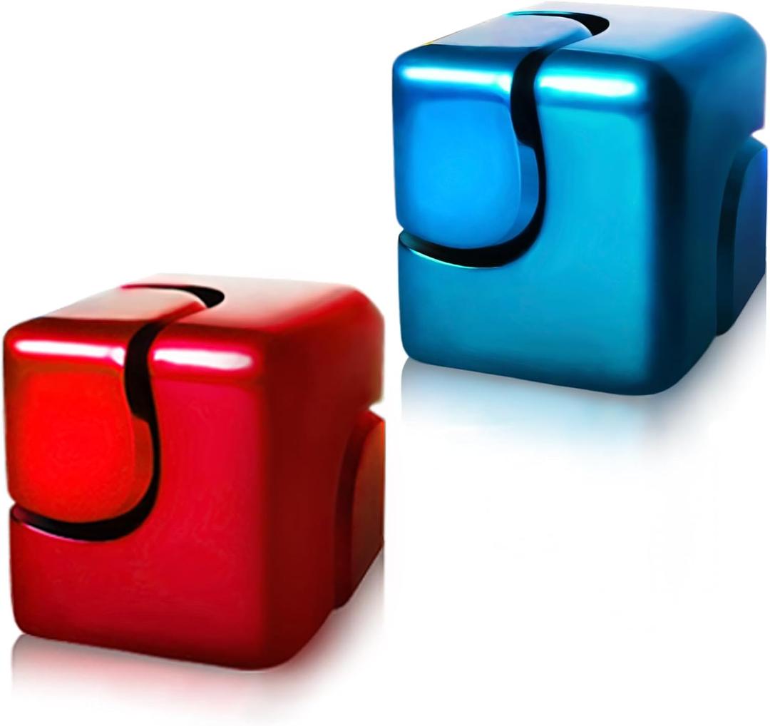 2pc Fidget Spinner Toys Cube Adults, Easter Basket Stuffers for Teens Metal EDC Cool Desk Gadgets Office Toys Small Anxiety Figette Sensory Toy, ADHD Tool Fingears Figet Stress Valentine Gift for Boy (Blue+red)