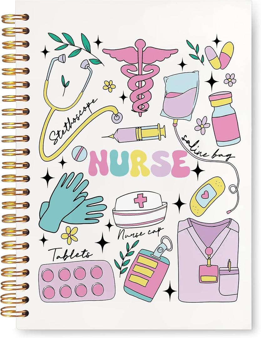 VIIJJUE Trendy Nurse Notebook, Nurse Gifts for Women Journal, Nurses Appreciation Gifts Journals for Writing, Groovy Aesthetic Nursing Hardcover Spiral Notebooks, 5.5x8.3 Inch