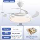 42 inch White Retractable Ceiling Fan With Light and Remote, Large