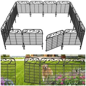 AMAGABELI 4 Panels 44 in(H )X 12 ft(L) Decorative Garden Fence Gate,Dog Fence Outdoor for Yard,Rustproof Tall Garden Fencing Animal Barrier Metal Wire Panel Border with Leaves for Flower Bed Black