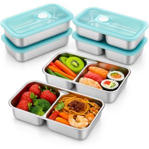 Blacksof 2 Pack Stainless Steel Snack Containers Leakproof Reusable Bento Boxes with Lids for Food Storage, Travel, Work, Outdoor (Clear Lid/Silver Base, Mixed)