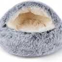 Cat Bed for Indoor Cats, Calming Cozy Cave with Self-Warming Plush, Entire Bed Machine Washable & Anti-Slip Base, Breathable Pet Bed for Small Cats&Dogs All Seasons (Grey, 20 * 20inch)