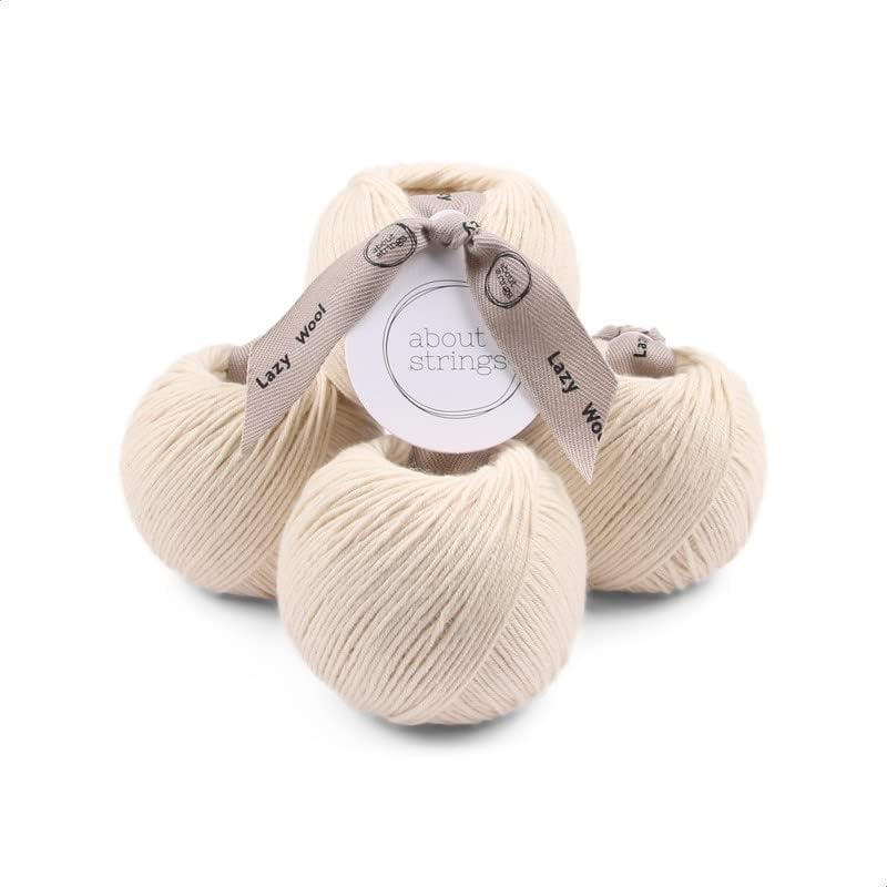 About Strings Lazy Wool - Soft Merino Cotton Blend Yarn, DK Light Worsted Weight, Machine Washable, Non-Itchy, 4 Pack (436 Total Yards), 25 Vibrant Colors for Knitting & Crochet (Cream) (7.06oz (200g))