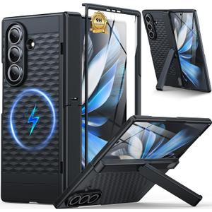 Magnetic for Samsung Galaxy Z Fold 7 Case,[Built-in Screen Protector] [Hinge Protection] [Kickstand][Compatible with MagSafe] Full Body Protective Phone Case for Galaxy Z Fold 7 Black