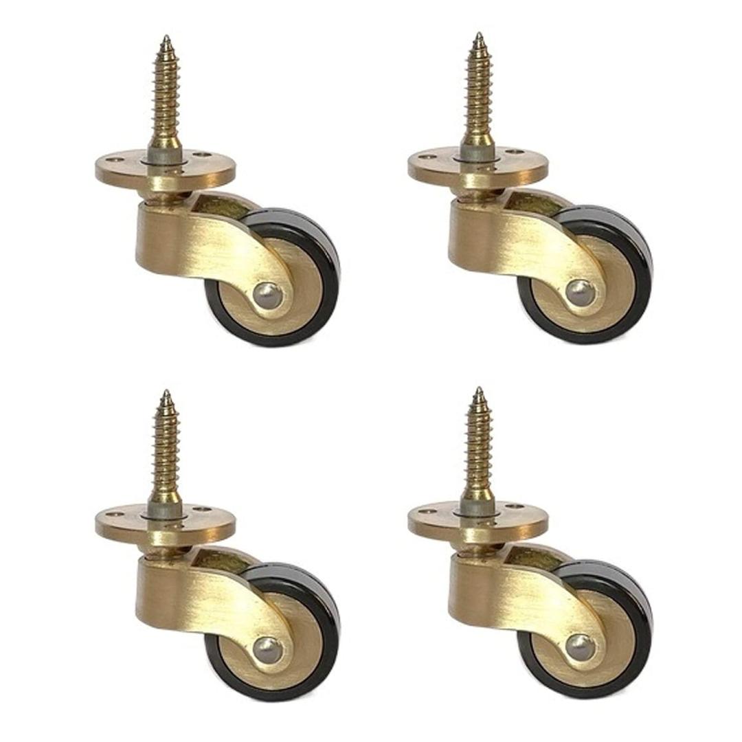 Solid Brass Caster Wheel,25mm Antique Style Casters,Moving Caster Wheels,360 Swivel Caster,Vintage Rubber Castors for Furniture, with Screws, Load 330 lbs of 4 Packs