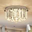5-Light 16" Crystal Chandeliers for Dining Room,Dimmable Crystal LED Flush Mount Ceiling Light with Remote,Raindrop Modern Chandelier K9 Crystals Light for Bedroom Living Room (Bulb Incl.) (16 inch Chrome)
