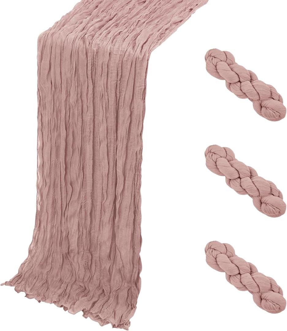 3 Pack Dusty Pink Cheesecloth Table Runner, Size 112x16 inches, Gauze Cheese Cloth Table Runner Rustic Sheer Runner for Wedding Birthday Party Baby Shower Table Decor (Dusty Pink)