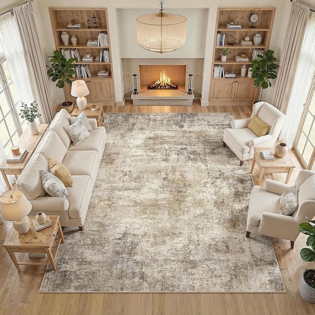 cotiled 8x10 Area Rug for Living Room Large Modern Neutral Abstract Rugs Washable Nonslip Backing Soft Carpet for Bedroom Dining Room Office Decor Brown