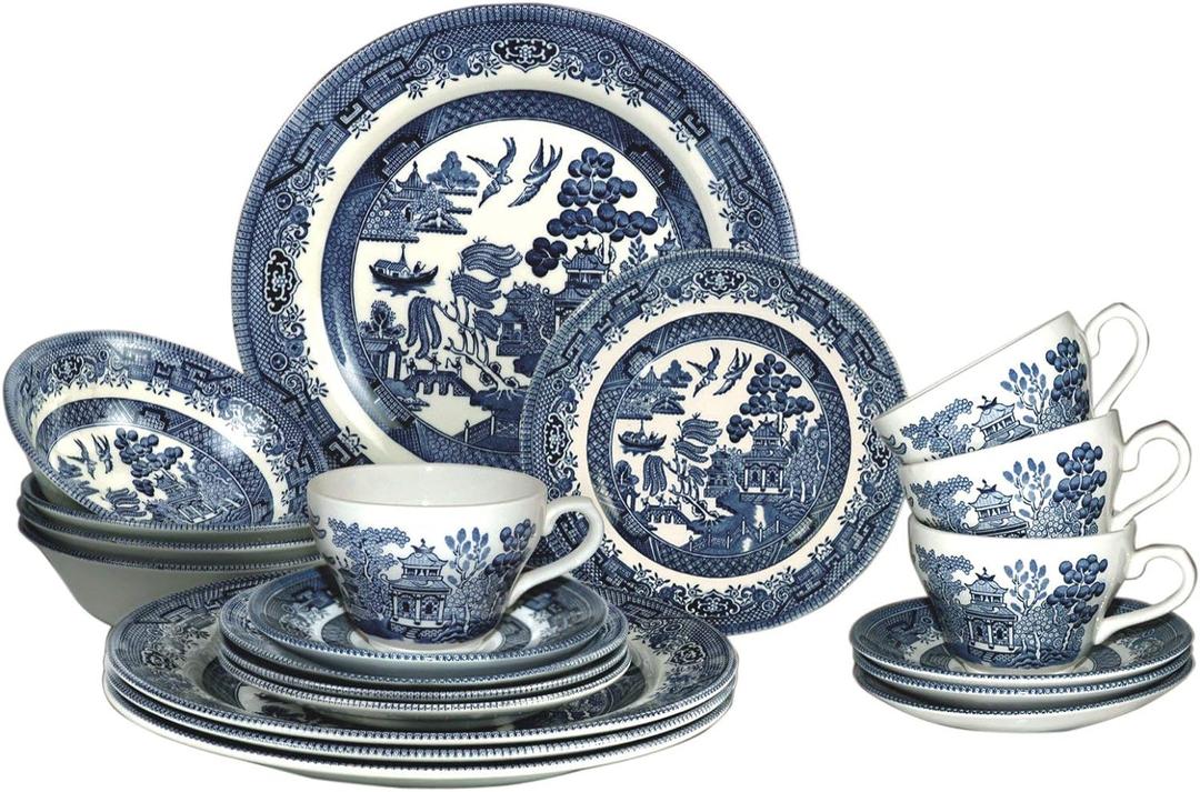 Churchill Blue Willow Plates Bowls Cups 20 Piece Dinnerware Set, Made In England