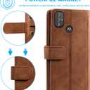 Compatible with Motorola Moto G Power 2022/MotoG Play 2023/G Pure 2021 Wallet Case for Wrist Strap Lanyard Leather Flip Zipper Purse Phone Cover for XT2165DL XT2163DL XT2165-5 XT2271-5 Brown