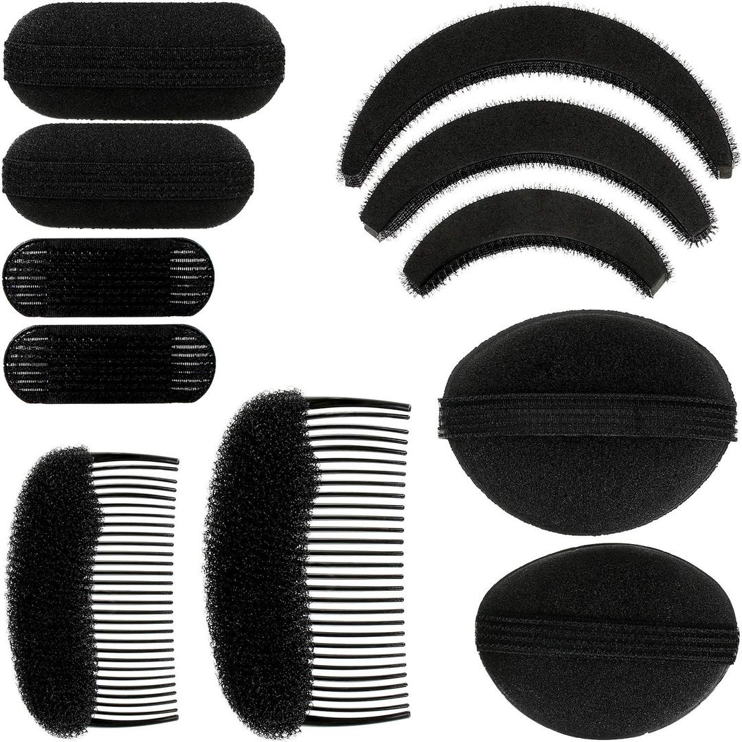 11 Pieces Hair Bump Sponge Volume Hair Bases Set Bump It Accessory for Volume Insert Styling Tools up Combs Clips Sponge Bun Updo Accessories for Women DIY Hairstyles(Black)