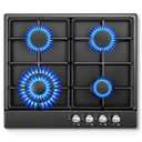 24 Inch Gas Cooktop, Built-In 4 Burner Gas Stove Top, NG/LPG Convertible Black Enamel Propane Cooktop with Thermocouple Protection for Kitchen, Apartments, RV