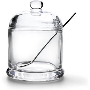 HillSpring Thick Glass Salt Cellar with Stainless Steel Spoon, Clear Container for Kosher, Sea, Himalayan Salt, Sugar, Pepper, Heavyweight Spices Jar, 10 oz (1, Transparent, Medium)