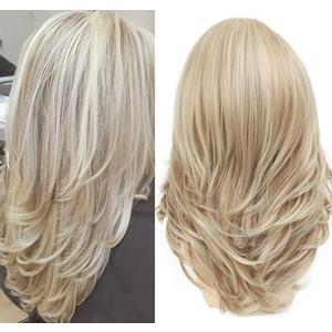 XIUFAXIRUSI XIUFAXIRUSI Blonde Long Layered Wigs for Women Blonde Wig with Highlight Natural Wavy Wigs Heat Resistant Synthetic Wig for Daily Party