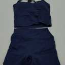 Two Piece Workout Sets For Women Tank Top Matching High Waist Booty Lifting Shorts Gym Yoga Active Wear Outfits (Medium, Dark Blue)
