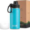 koodee Water Bottle for Kids-16 oz Stainless Steel Vacuum Insulated Sports Water Bottle for Black to School, Reuasble Metal Wide Mouth Water Flask for Girls Boys- BPA Free (Sky Blue)
