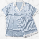 Womens Satin Pajamas Set Button Down 2 Piece Silk Pjs Shorts Set Lingerie Notch Collar Sleepwear Size L
