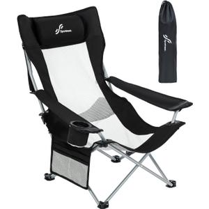 Sportneer Beach Chair: Adjustable Folding Chair with Cup Holder & Side Pocket - Portable & Compact Beach Chairs for Adults with Reclining Positions for Camping Picnic and Outdoor, Black