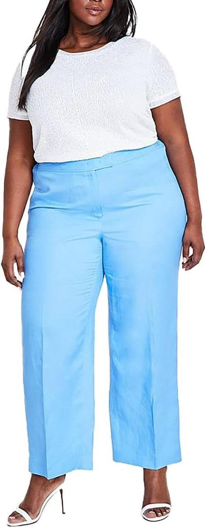 Anne Klein Women's Linen Blend High-Waist Wide Leg Pants (6, Adriatic)