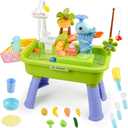 2026 Upgraded Toddler Sand Water Table Toy with Electric Water Pump, Kids Sand Water with Faucet/Play Food Accessories/Fishing Toy, Kitchen Play Sink Toys for Girl Boy Age 3+ (Green)