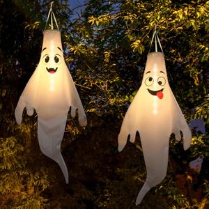 Halloween Ghost Decorations Outdoor: with Timer, 4 Pcs Cute Hanging Ghost for Tree Porch Garden Yard, Waterproof LED Ghost Halloween Decor