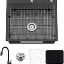 Black 25x22 Inch Drop In Kitchen Sink With Faucet-Stainless Steel Single Bowl Kitchen Sink Stylish&Modern Look With Faucet,Bottom Grid,Silicon Mat And Drain Assembly Add Elegance & Enhance Usability