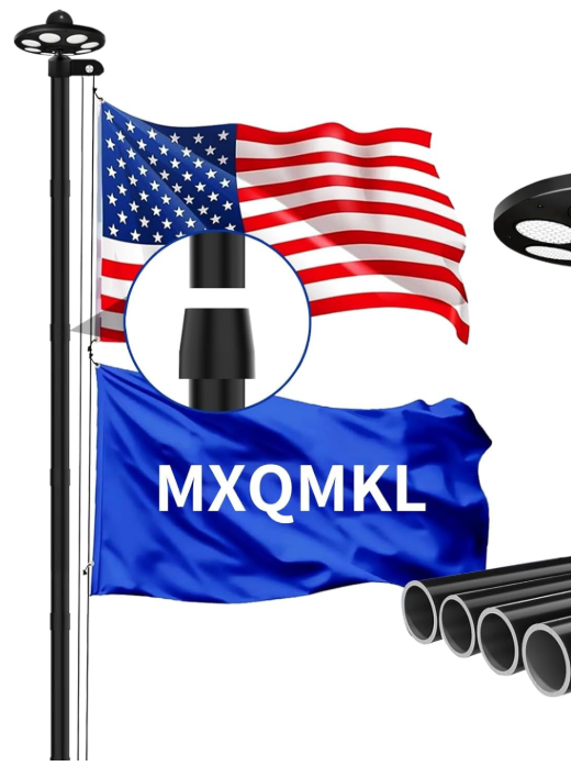 25FT Heavy Duty Flag Pole Kit with Solar Light,14 Gauge Flag Pole for Outside House in Ground Thick Aluminum Flagpoles with 136 LED Light & 3x5 American Flag with Pole for Outside Ip67 Waterproof