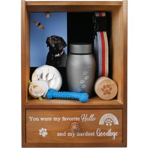 Pet Memorial Shadow Box Keepsake 9.25x13 Dog Memorial Gifts for Loss of Dog Death Sympathy and Remembrance Gift Large Pet Picture Frame Display Case with Deep Rainbow Bridge Drawer (Brown)