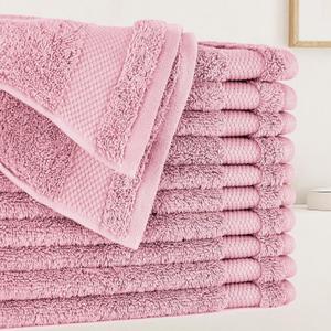BIOWEAVES 100% Organic Cotton 700 GSM Plush Premium Washcloths 13" x 13" GOTS Certified, Face Towels Perfect for Home & Bathroom - Dusty Pink, Pack of 12